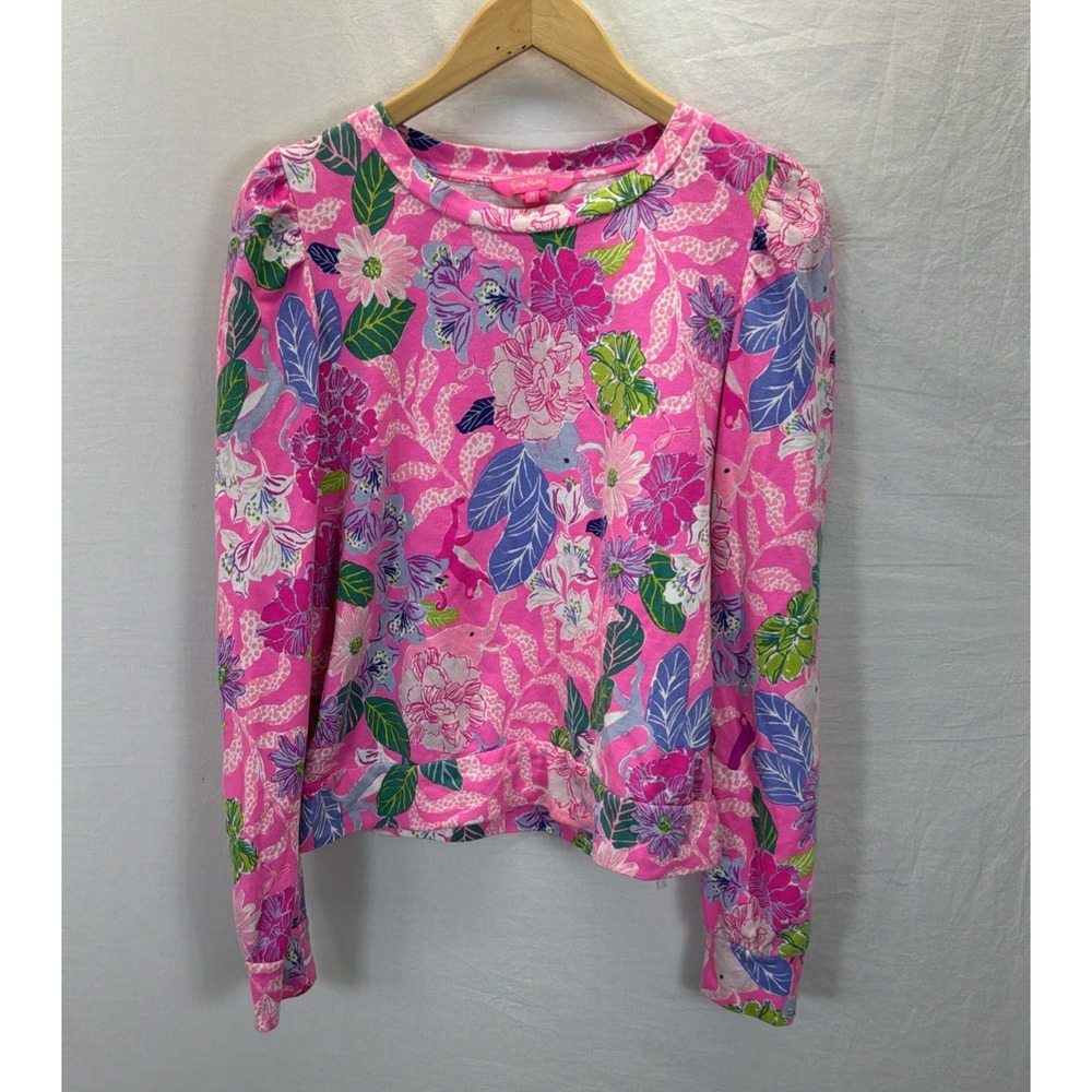 Lilly Pulitzer Jansen Sweatshirt Top Isle Best of Friends Floral Sz M Tropical